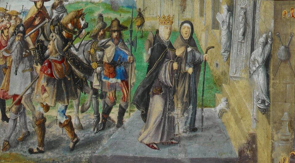 Miniatura santa isabella in pellegrinaggio